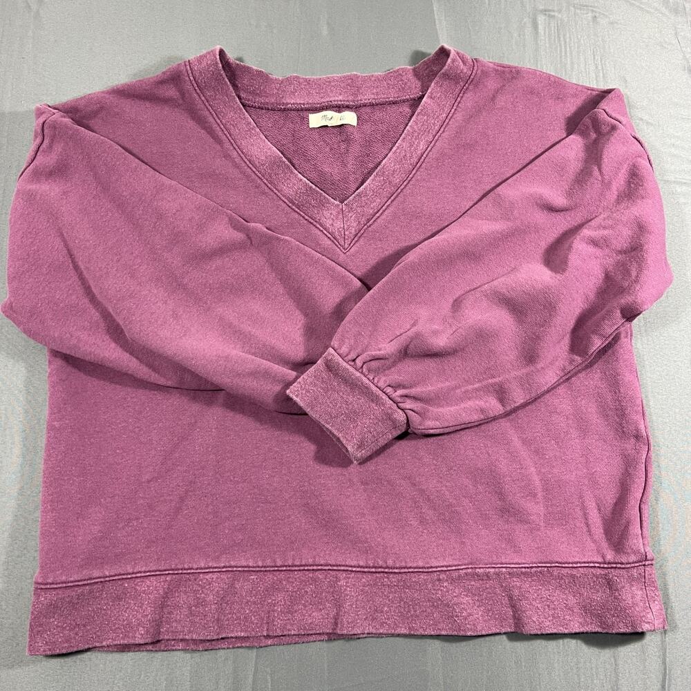 Madewell Women’s V-Neck Sweatshirt Small pink Distressed Worn